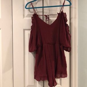 Burgundy ruffled romper
